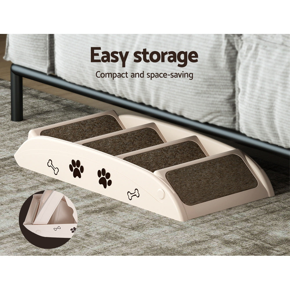 i.Pet Dog Ramp Steps For Bed Sofa Car Pet Stairs Ladder Portable Foldable Beige-Pet Care &gt; Dog Supplies &gt; Dog Steps &amp; Ramps-PEROZ Accessories