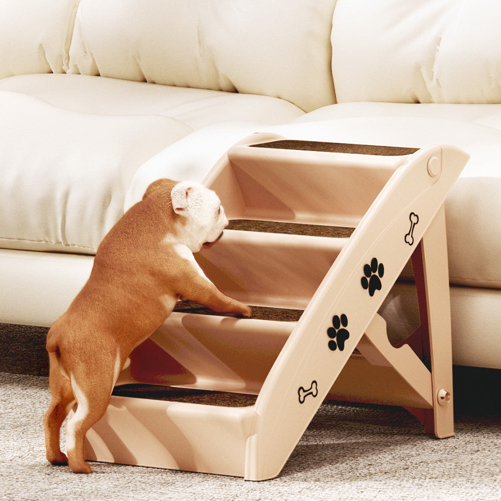 i.Pet Dog Ramp Steps For Bed Sofa Car Pet Stairs Ladder Portable Foldable Beige-Pet Care &gt; Dog Supplies &gt; Dog Steps &amp; Ramps-PEROZ Accessories