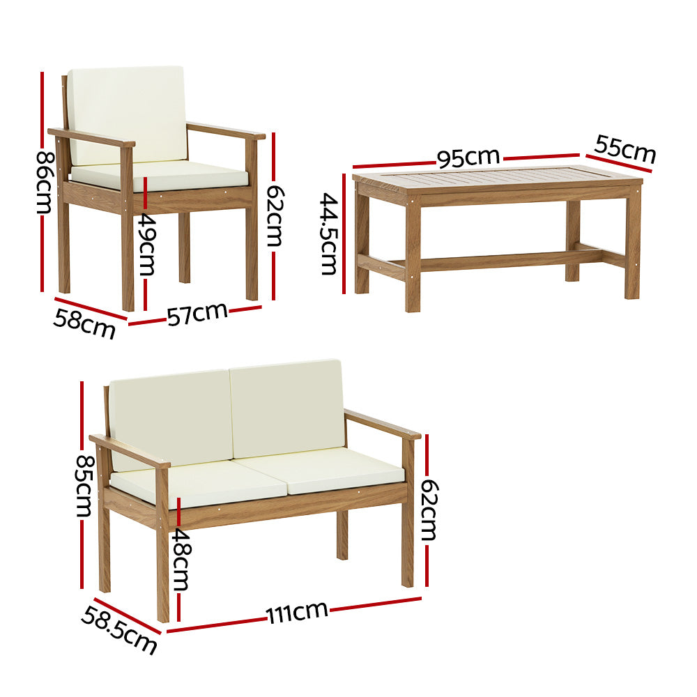 Gardeon 4-Piece Outdoor Sofa Set Wooden Couch Lounge Setting-Outdoor Sofa Sets-PEROZ Accessories