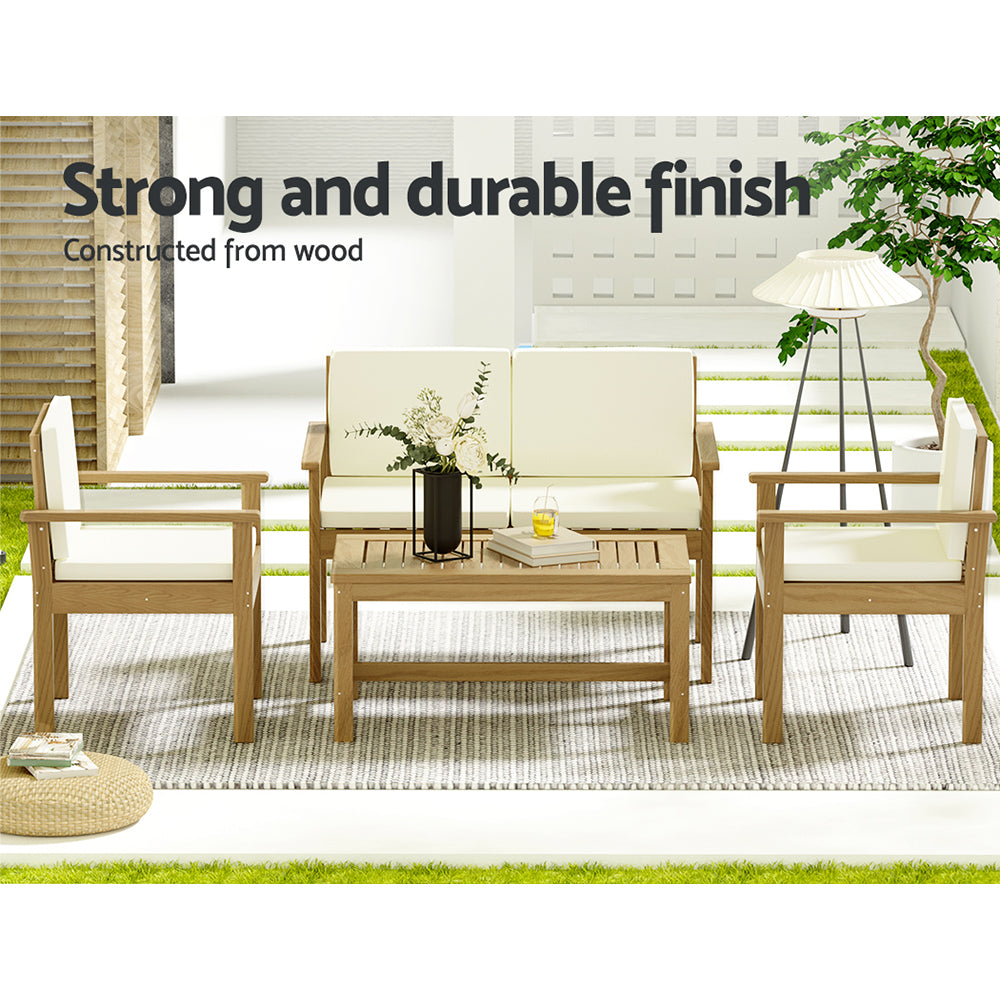 Gardeon 4-Piece Outdoor Sofa Set Wooden Couch Lounge Setting-Outdoor Sofa Sets-PEROZ Accessories