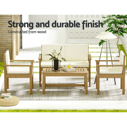 Gardeon 4-Piece Outdoor Sofa Set Wooden Couch Lounge Setting-Outdoor Sofa Sets-PEROZ Accessories