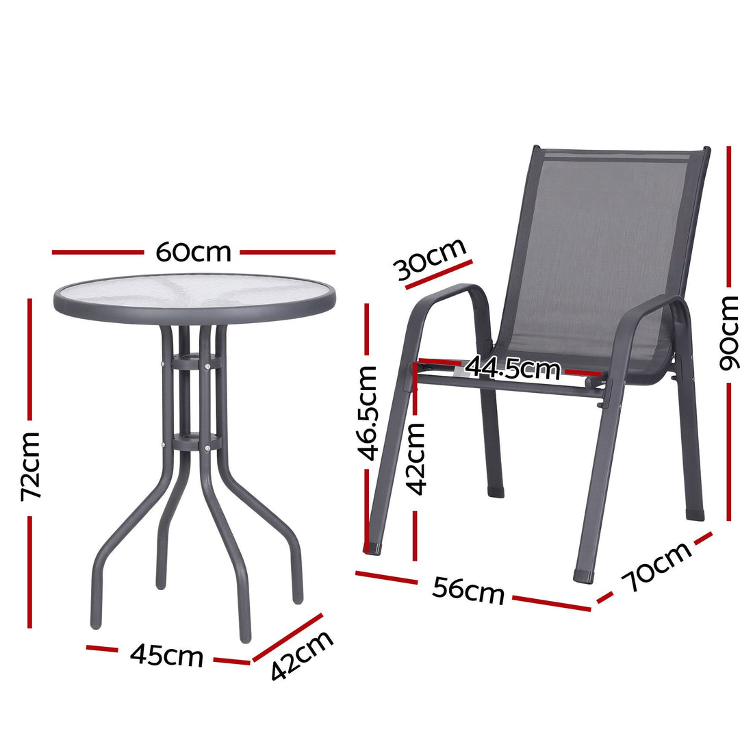 Gardeon 3PC Outdoor Bistro Set Table and Chairs Stackable Patio Furniture Grey-Furniture > Outdoor > Outdoor Dining Sets-PEROZ Accessories