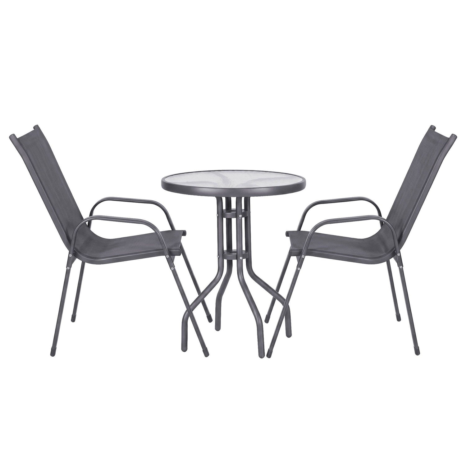 Gardeon 3PC Outdoor Bistro Set Table and Chairs Stackable Patio Furniture Grey