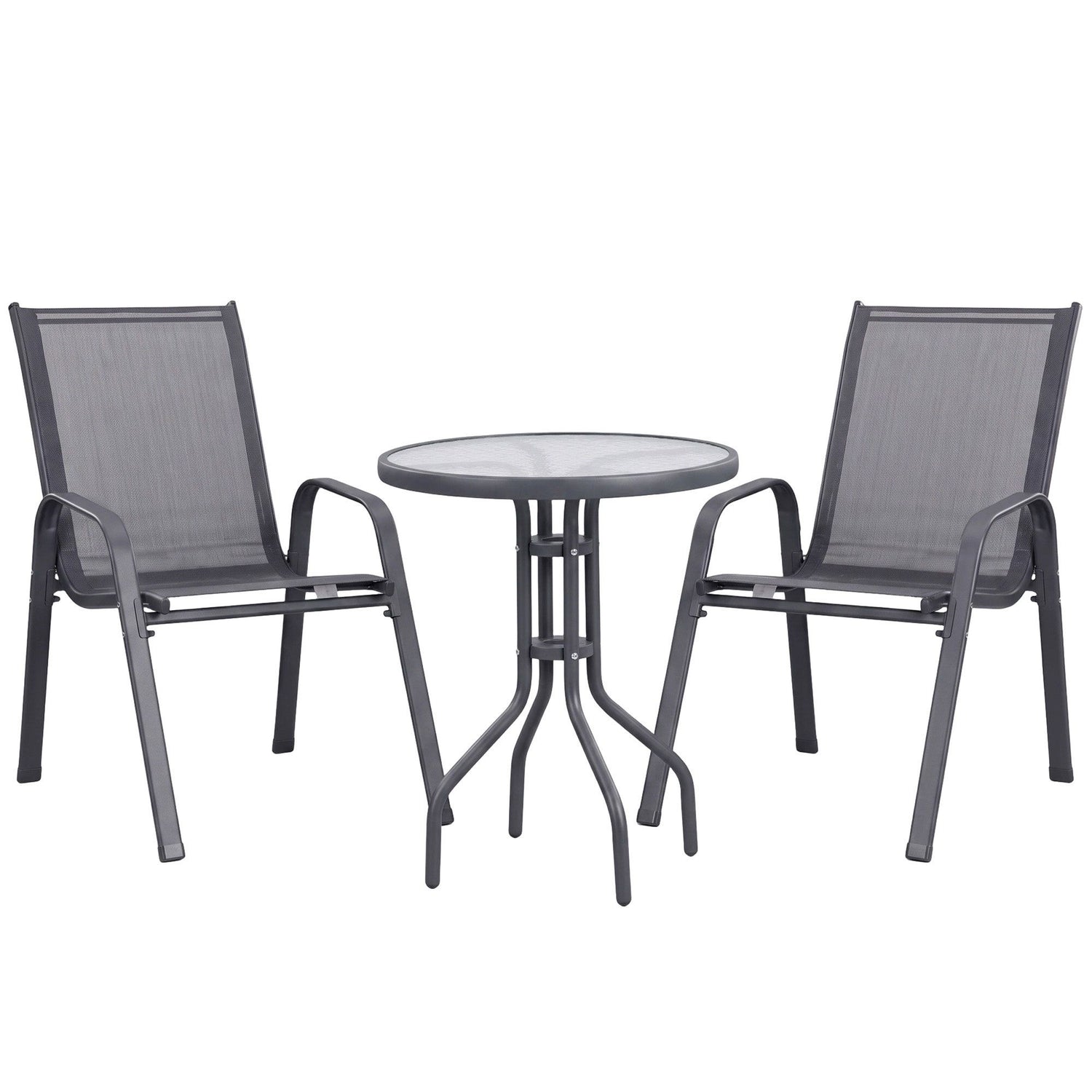 Gardeon 3PC Outdoor Bistro Set Table and Chairs Stackable Patio Furniture Grey