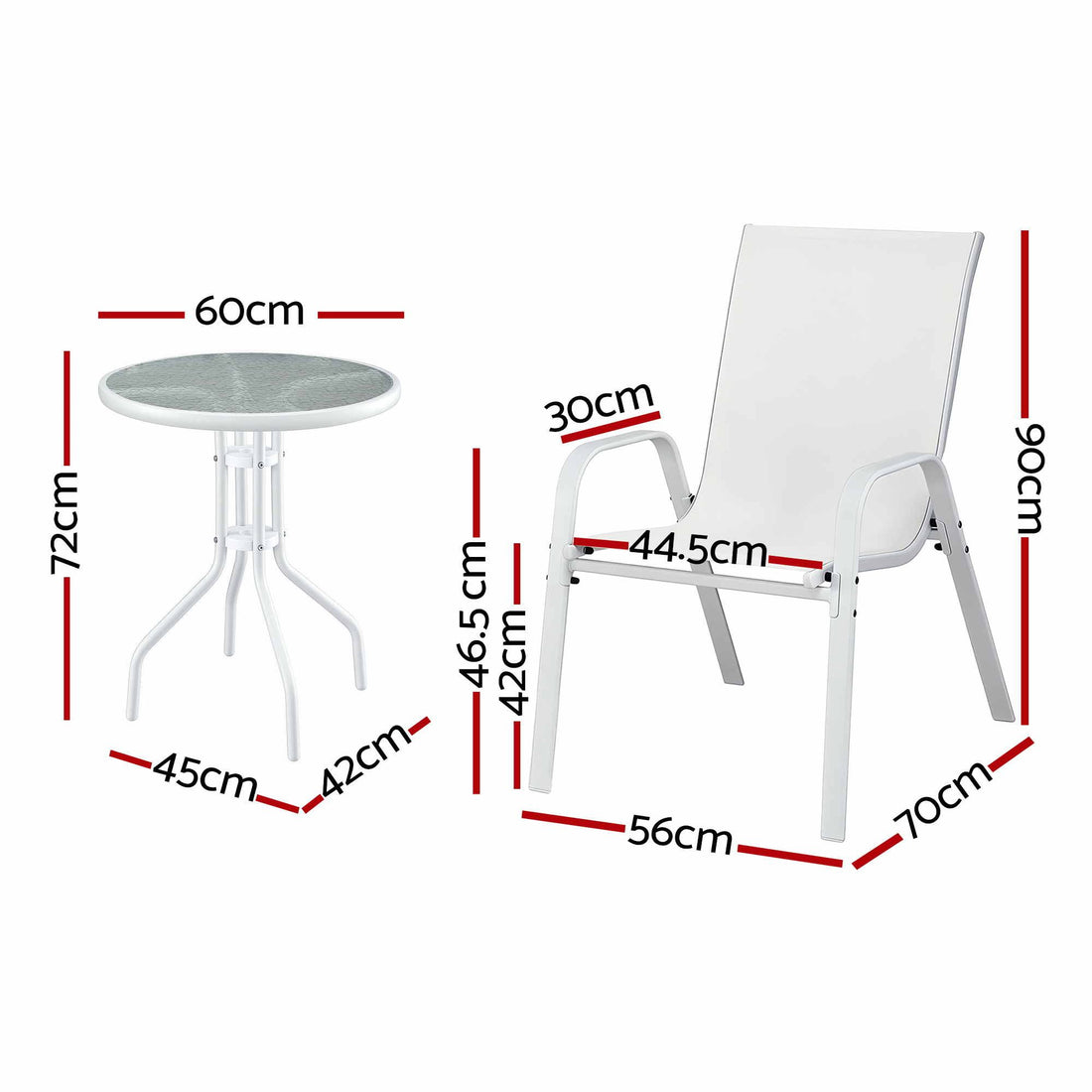 Gardeon 3PC Outdoor Bistro Set Table and Chairs Stackable Patio Furniture White-Furniture > Outdoor > Outdoor Dining Sets-PEROZ Accessories
