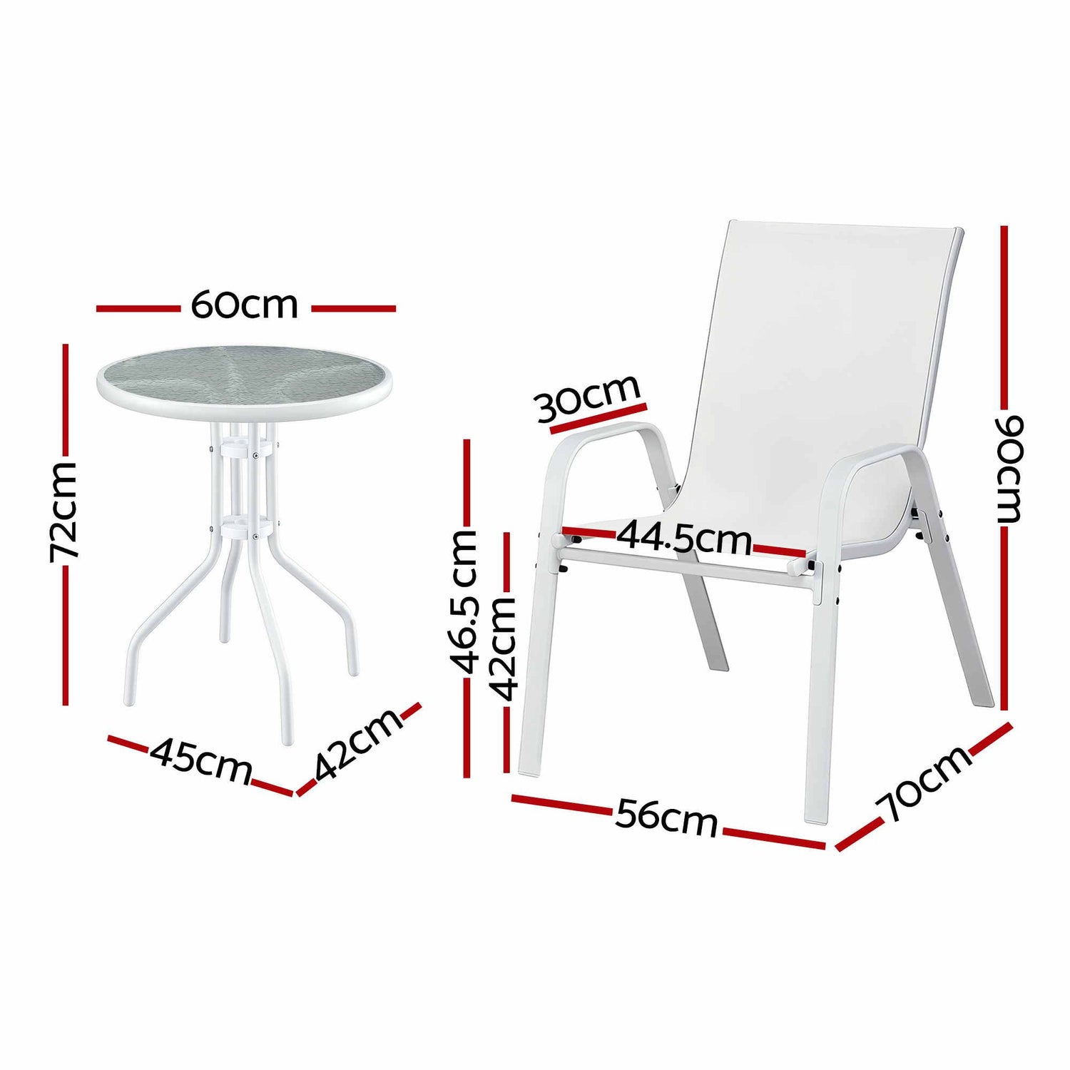 Gardeon 3PC Outdoor Bistro Set Table and Chairs Stackable Patio Furniture White