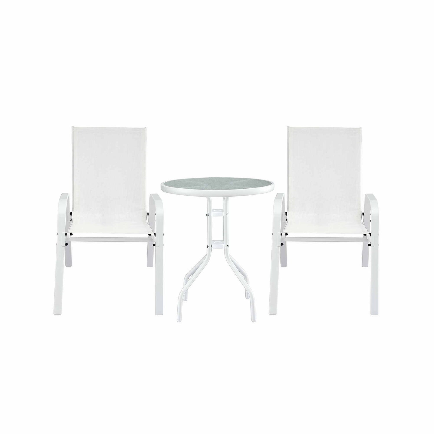 Gardeon 3PC Outdoor Bistro Set Table and Chairs Stackable Patio Furniture White