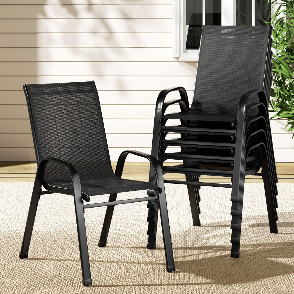 Gardeon 6PC Outdoor Dining Chairs Stackable Lounge Chair Patio Furniture Black-Furniture &gt; Outdoor &gt; Outdoor Dining Sets-PEROZ Accessories