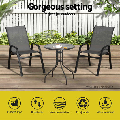 Gardeon 2PC Outdoor Dining Chairs Stackable Lounge Chair Patio Furniture Grey-Furniture &gt; Outdoor &gt; Outdoor Chairs-PEROZ Accessories