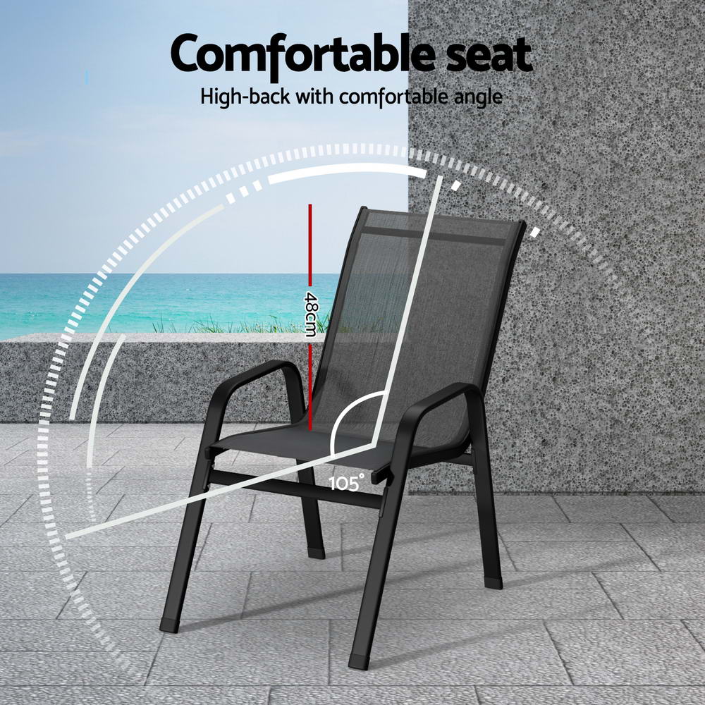 Gardeon 2PC Outdoor Dining Chairs Stackable Lounge Chair Patio Furniture Grey-Furniture &gt; Outdoor &gt; Outdoor Chairs-PEROZ Accessories