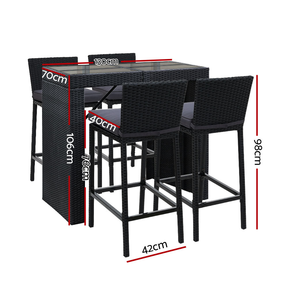 Gardeon 5-Piece Outdoor Bar Set Dining Table Stools Wicker Patio Setting-Outdoor Dining Sets-PEROZ Accessories