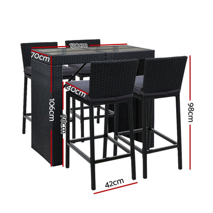 Gardeon 5-Piece Outdoor Bar Set Dining Table Stools Wicker Patio Setting-Outdoor Dining Sets-PEROZ Accessories