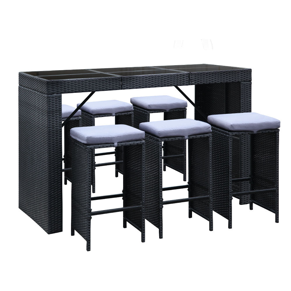 Gardeon 7-Piece Outdoor Bar Set Dining Table Stools Wicker Patio Setting-Outdoor Dining Sets-PEROZ Accessories