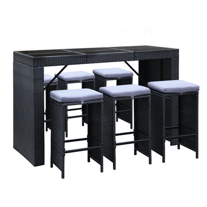 Gardeon 7-Piece Outdoor Bar Set Dining Table Stools Wicker Patio Setting-Outdoor Dining Sets-PEROZ Accessories