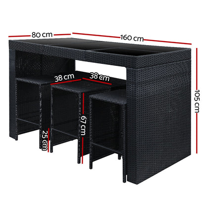 Gardeon 7-Piece Outdoor Bar Set Dining Table Stools Wicker Patio Setting-Outdoor Dining Sets-PEROZ Accessories