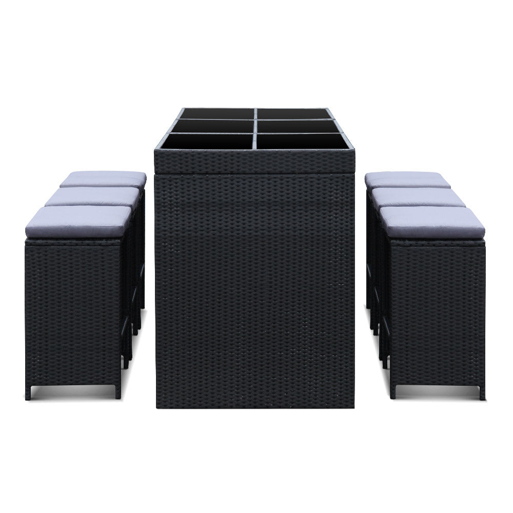 Gardeon 7-Piece Outdoor Bar Set Dining Table Stools Wicker Patio Setting-Outdoor Dining Sets-PEROZ Accessories