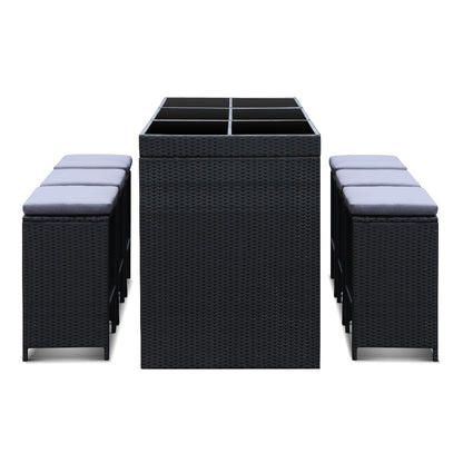 Gardeon 7-Piece Outdoor Bar Set Dining Table Stools Wicker Patio Setting-Outdoor Dining Sets-PEROZ Accessories