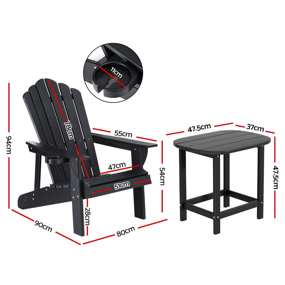 Gardeon Outdoor Table and Chairs HDPE Adirondack Beach Chair Sun Lounge Patio Furniture Garden Black-Furniture &gt; Outdoor &gt; Outdoor Chairs-PEROZ Accessories