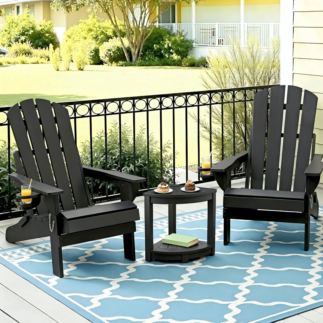 Gardeon Outdoor Table and Chairs HDPE Folding Adirondack Beach Chair Patio Furniture Black-Furniture > Outdoor > Outdoor Chairs-PEROZ Accessories