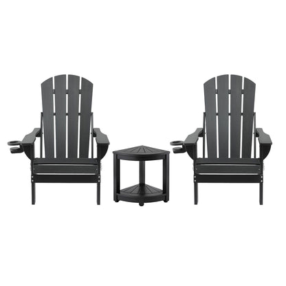 Gardeon Outdoor Table and Chairs HDPE Folding Adirondack Beach Chair Patio Furniture Black-Furniture > Outdoor > Outdoor Chairs-PEROZ Accessories