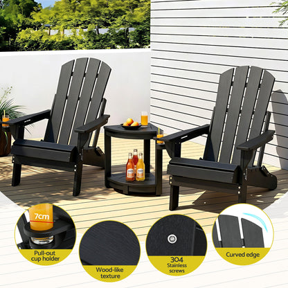 Gardeon Outdoor Table and Chairs HDPE Folding Adirondack Beach Chair Patio Furniture Black-Furniture > Outdoor > Outdoor Chairs-PEROZ Accessories