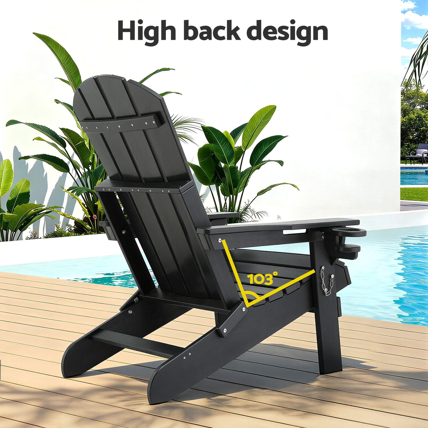 Gardeon Outdoor Table and Chairs HDPE Folding Adirondack Beach Chair Patio Furniture Black-Furniture > Outdoor > Outdoor Chairs-PEROZ Accessories