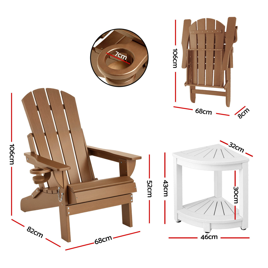 Gardeon Outdoor Table and Chairs HDPE Folding Adirondack Beach Chair Patio Furniture-Furniture > Outdoor > Outdoor Chairs-PEROZ Accessories