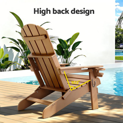 Gardeon Outdoor Table and Chairs HDPE Folding Adirondack Beach Chair Patio Furniture-Furniture > Outdoor > Outdoor Chairs-PEROZ Accessories