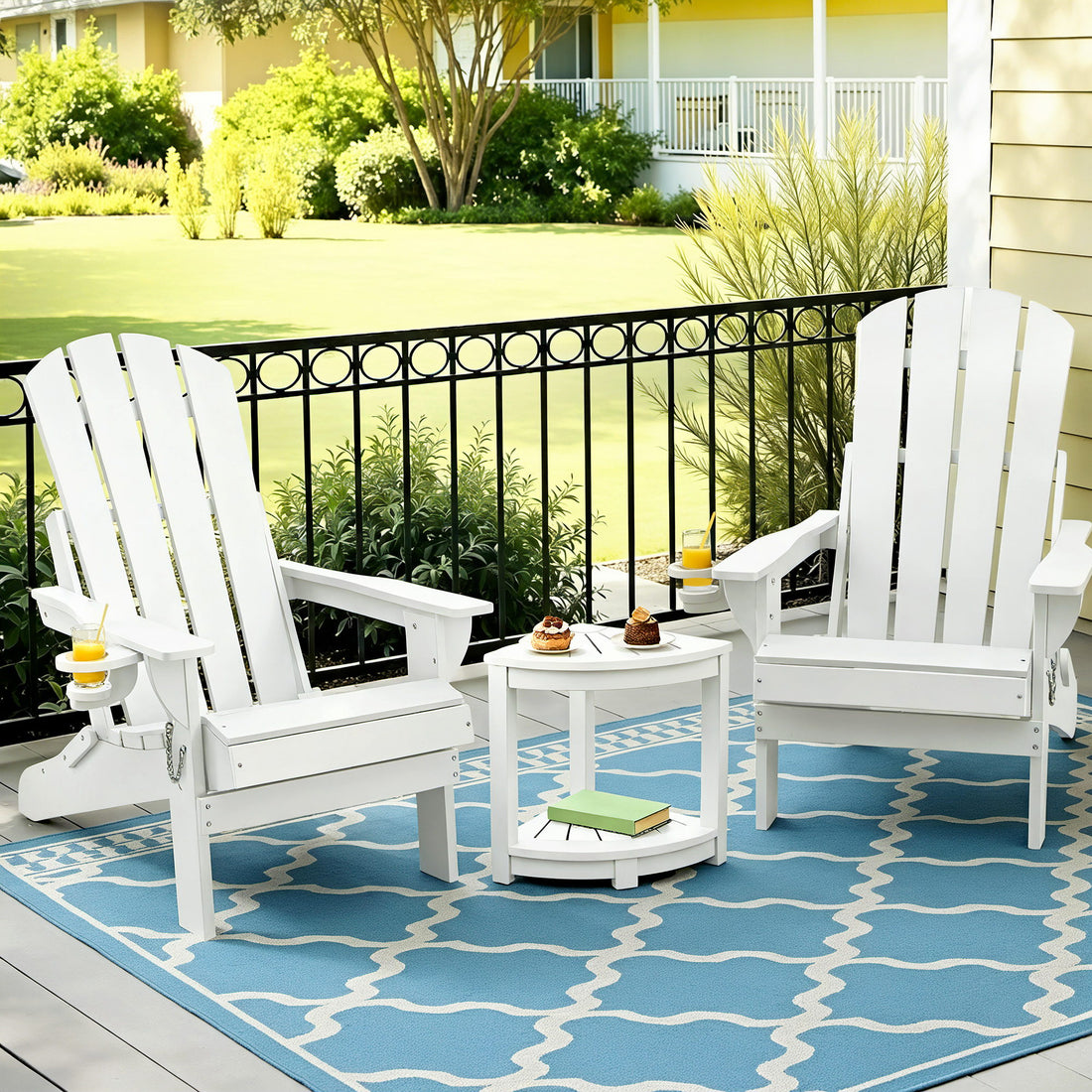 Gardeon Outdoor Table and Chairs HDPE Folding Adirondack Beach Chair Patio Furniture White-Furniture > Outdoor > Outdoor Chairs-PEROZ Accessories