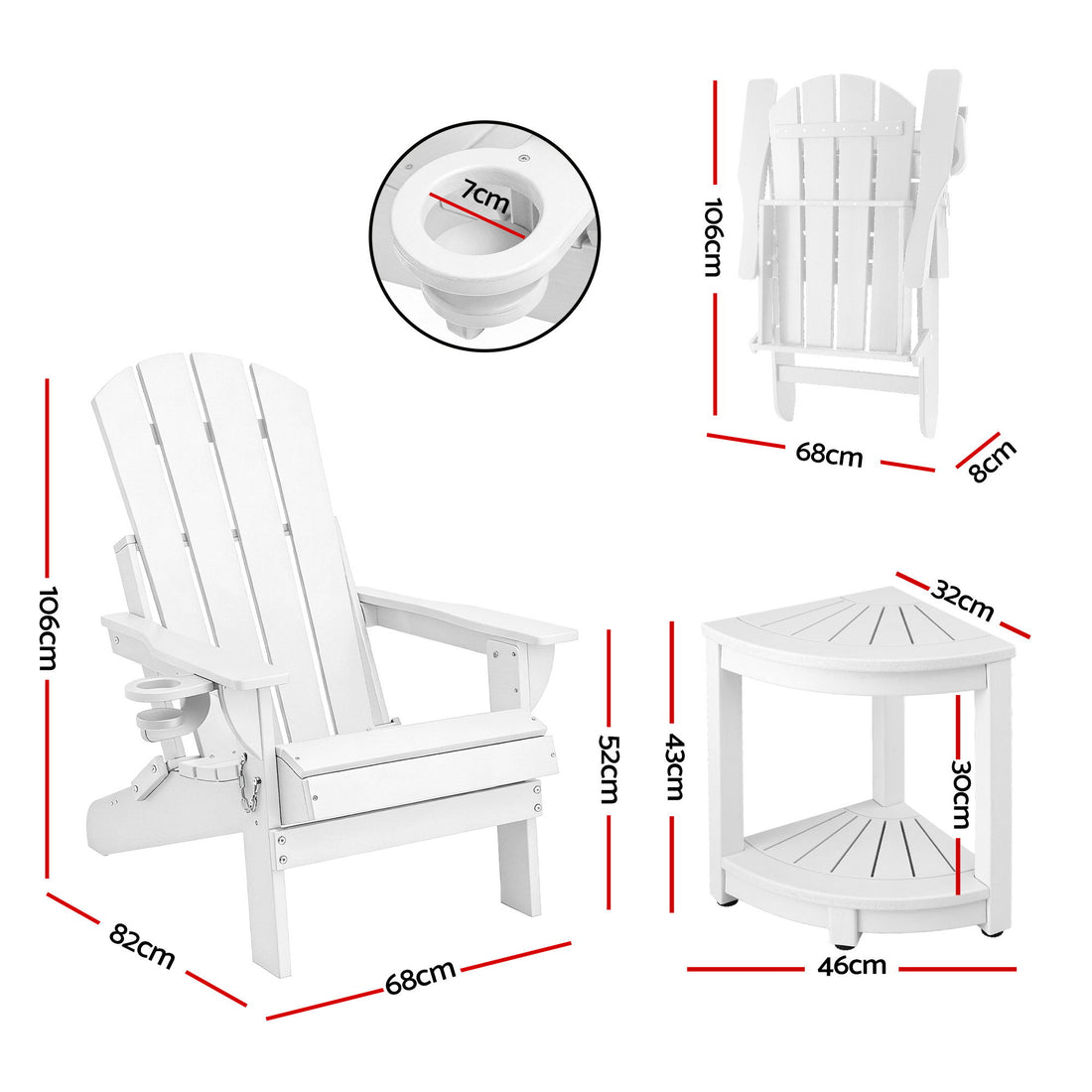 Gardeon Outdoor Table and Chairs HDPE Folding Adirondack Beach Chair Patio Furniture White-Furniture > Outdoor > Outdoor Chairs-PEROZ Accessories