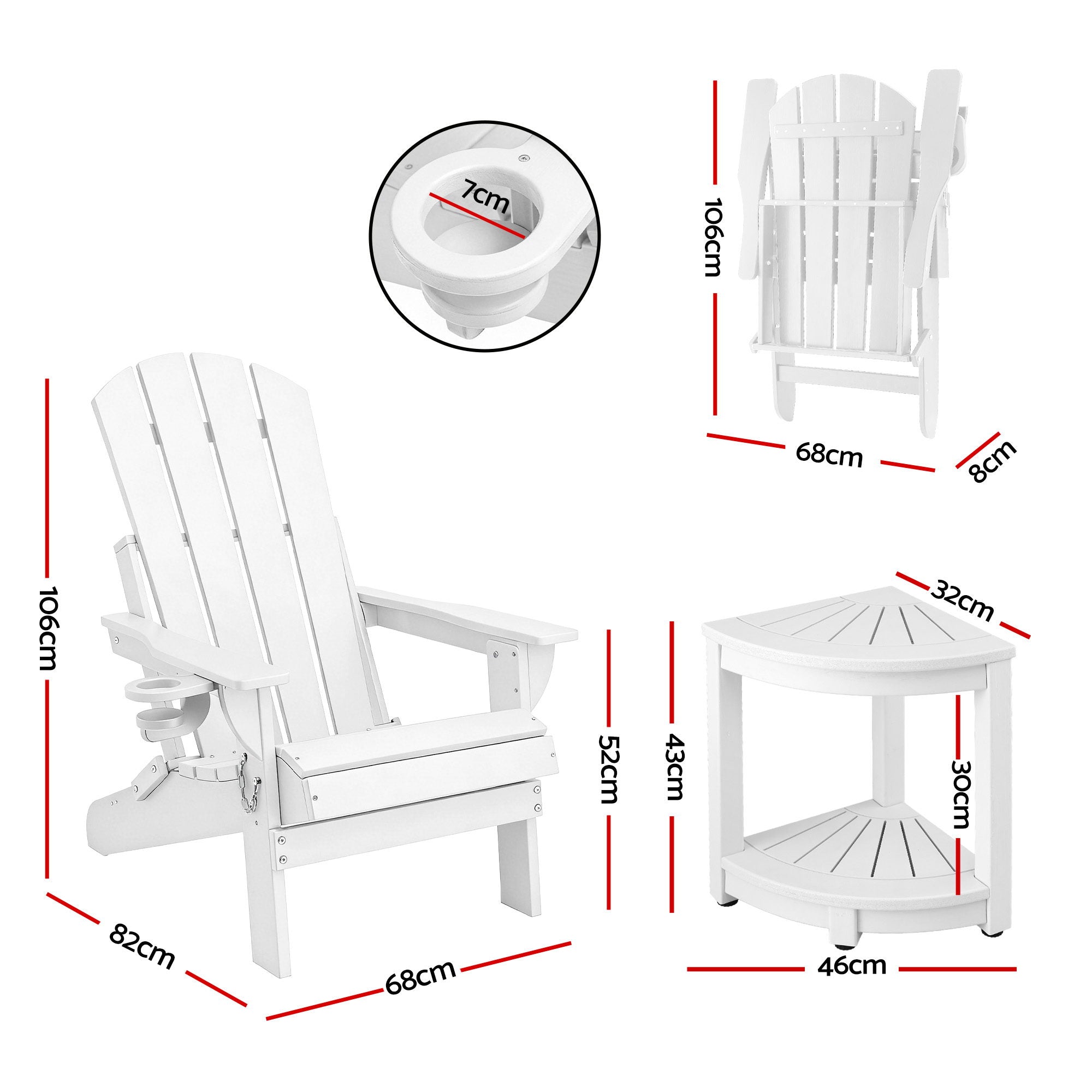 Gardeon Outdoor Table and Chairs HDPE Folding Adirondack Beach Chair Patio Furniture White-Furniture > Outdoor > Outdoor Chairs-PEROZ Accessories