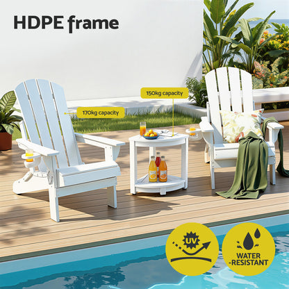 Gardeon Outdoor Table and Chairs HDPE Folding Adirondack Beach Chair Patio Furniture White-Furniture > Outdoor > Outdoor Chairs-PEROZ Accessories