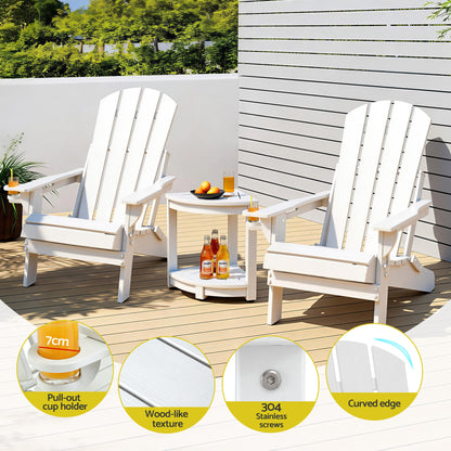 Gardeon Outdoor Table and Chairs HDPE Folding Adirondack Beach Chair Patio Furniture White-Furniture > Outdoor > Outdoor Chairs-PEROZ Accessories