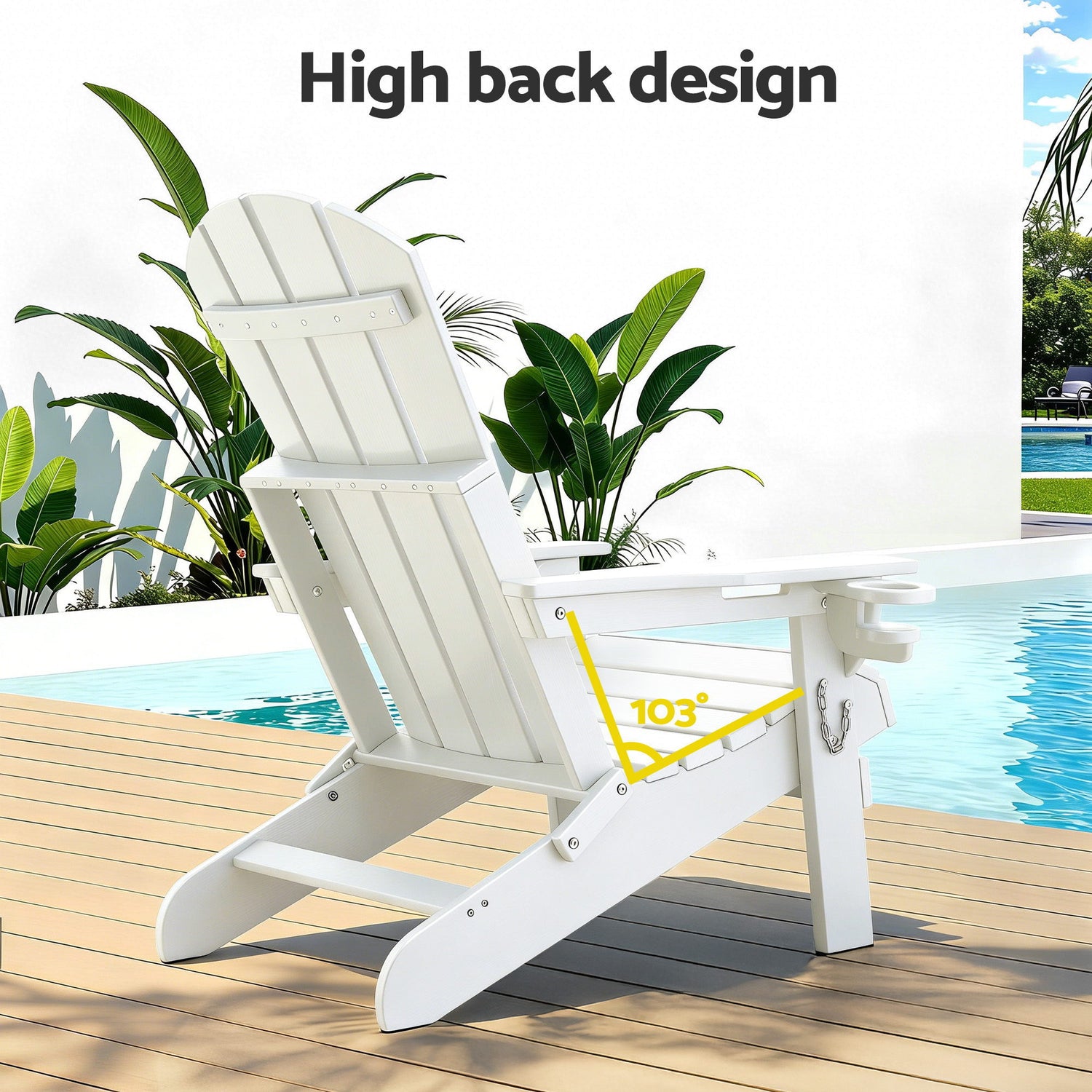 Gardeon Outdoor Table and Chairs HDPE Folding Adirondack Beach Chair Patio Furniture White-Furniture > Outdoor > Outdoor Chairs-PEROZ Accessories