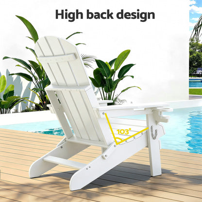 Gardeon Outdoor Table and Chairs HDPE Folding Adirondack Beach Chair Patio Furniture White-Furniture > Outdoor > Outdoor Chairs-PEROZ Accessories