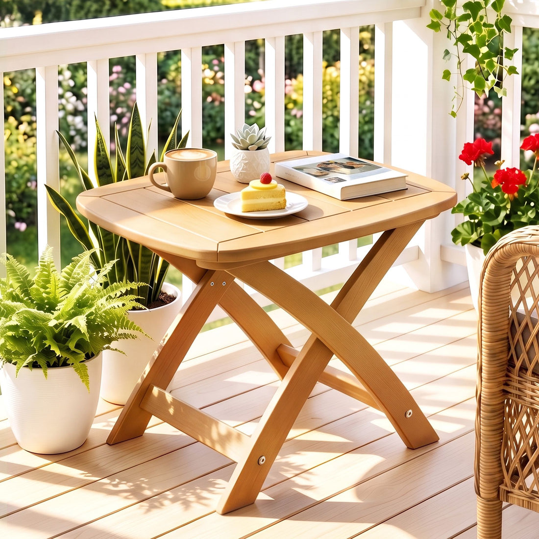 Gardeon Outdoor Coffee Side Table HDPE Desk Indoor Patio Furniture Garden Natural-Furniture > Living Room > Side Tables-PEROZ Accessories