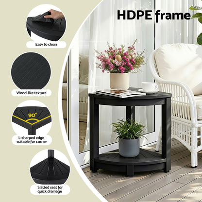 Gardeon Outdoor Coffee Side Table HDPE Desk Corner Shower Stool Bench Seat with Storage Shelf Black-Furniture > Living Room > Side Tables-PEROZ Accessories