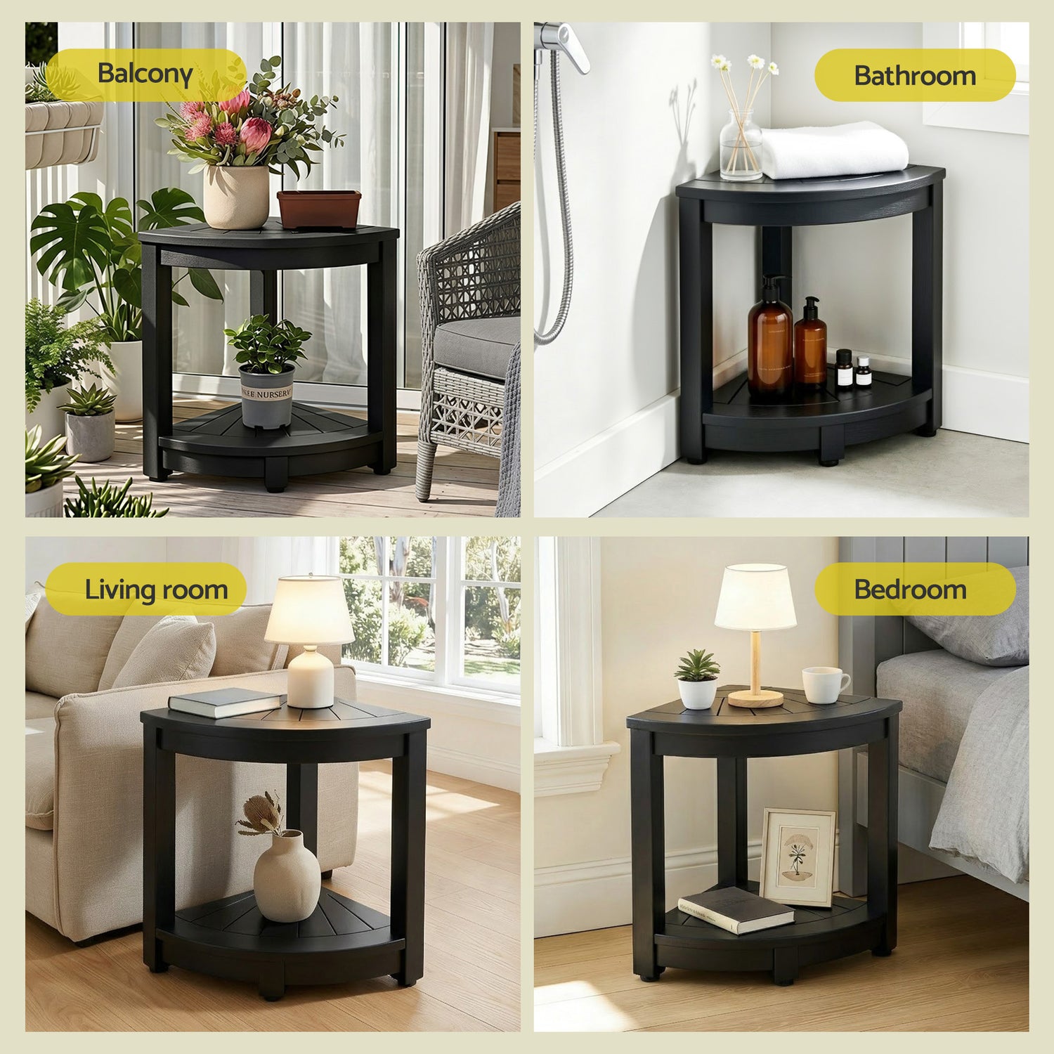 Gardeon Outdoor Coffee Side Table HDPE Desk Corner Shower Stool Bench Seat with Storage Shelf Black-Furniture > Living Room > Side Tables-PEROZ Accessories