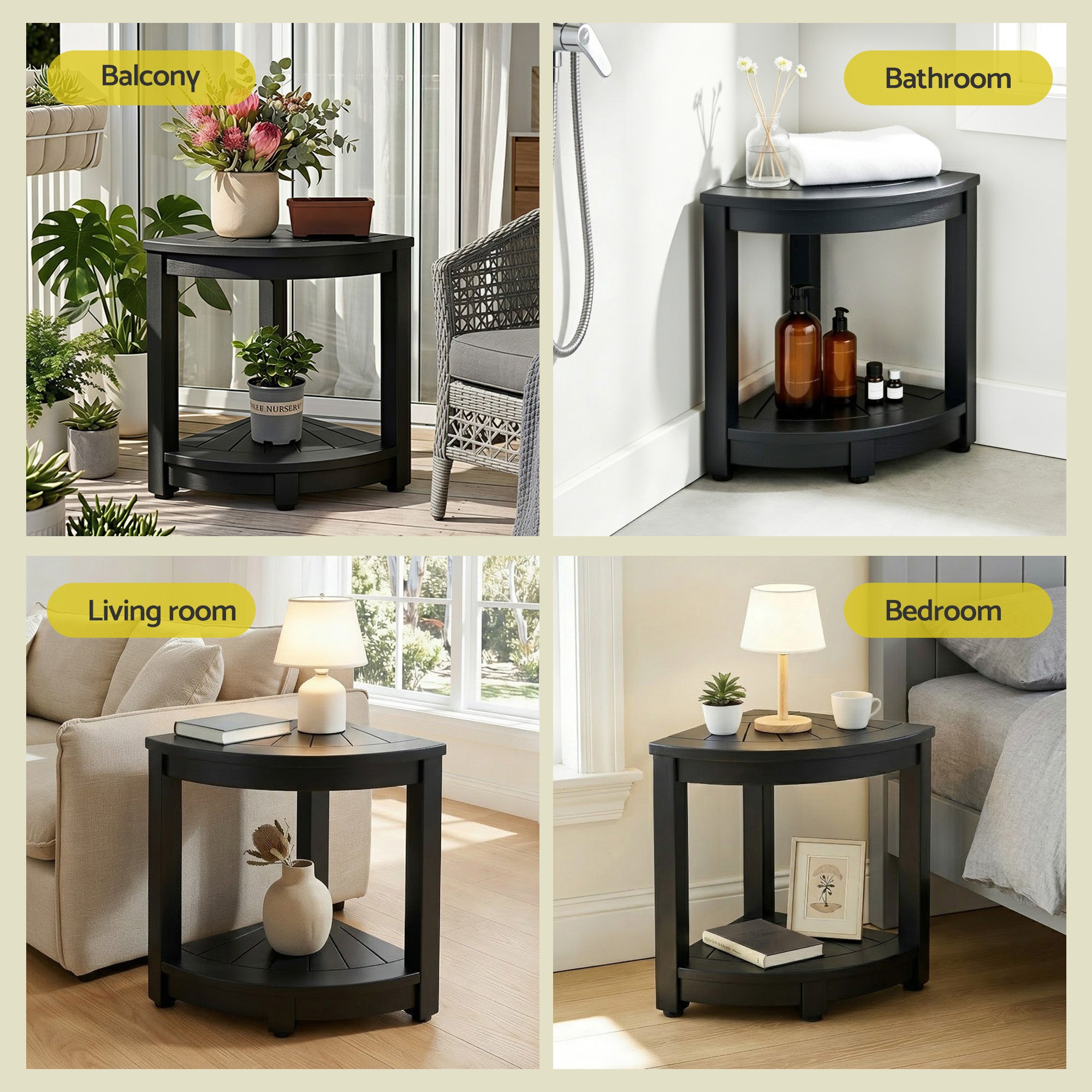 Gardeon Outdoor Coffee Side Table HDPE Desk Corner Shower Stool Bench Seat with Storage Shelf Black-Furniture > Living Room > Side Tables-PEROZ Accessories