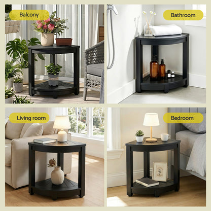Gardeon Outdoor Coffee Side Table HDPE Desk Corner Shower Stool Bench Seat with Storage Shelf Black-Furniture > Living Room > Side Tables-PEROZ Accessories