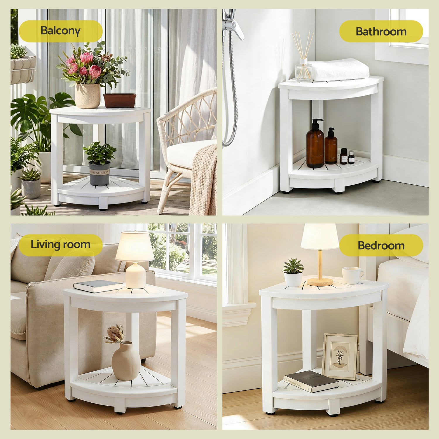 Gardeon Outdoor Coffee Side Table HDPE Desk Corner Shower Stool Bench Seat with Storage Shelf White-Furniture > Living Room > Side Tables-PEROZ Accessories