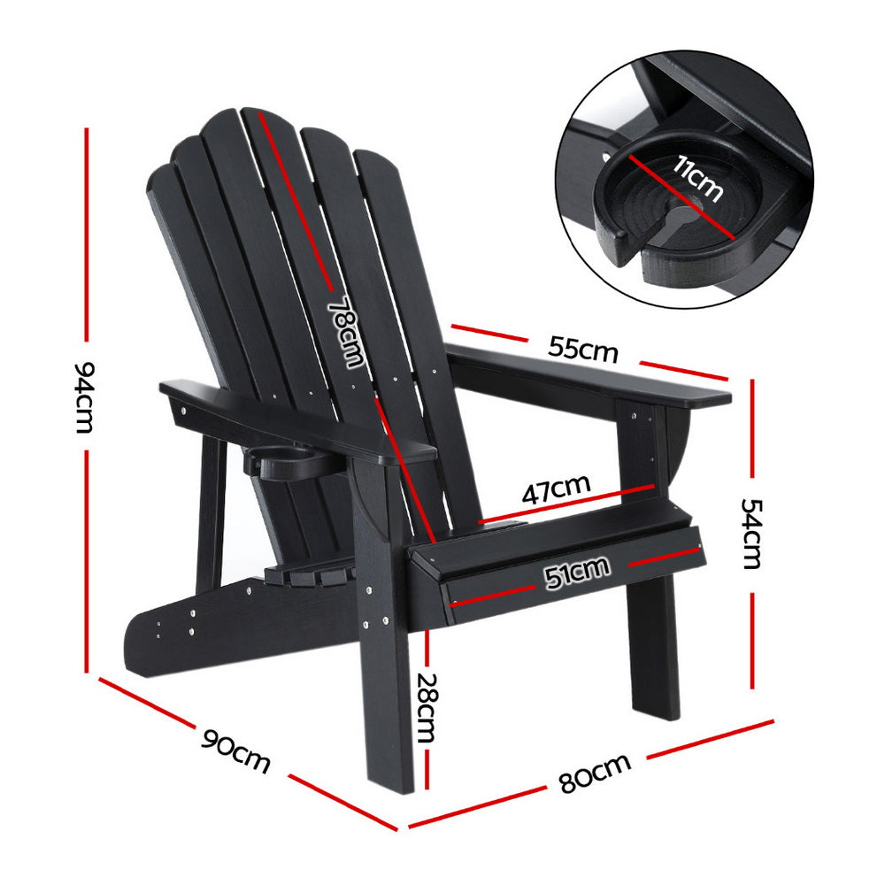 Gardeon Outdoor Chairs HDPE Adirondack Beach Chair Sun Lounge Patio Furniture Garden Black-Furniture &gt; Outdoor &gt; Outdoor Chairs-PEROZ Accessories