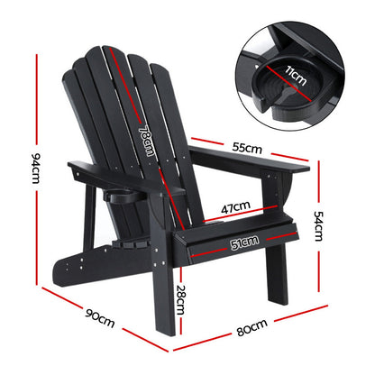 Gardeon Outdoor Chairs HDPE Adirondack Beach Chair Sun Lounge Patio Furniture Garden Black-Furniture &gt; Outdoor &gt; Outdoor Chairs-PEROZ Accessories