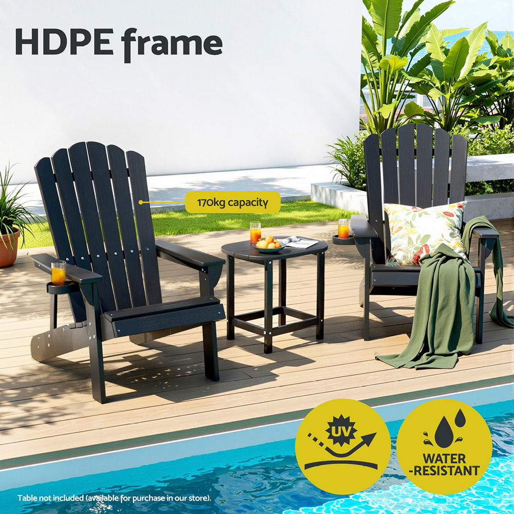 Gardeon Outdoor Chairs HDPE Adirondack Beach Chair Sun Lounge Patio Furniture Garden Black-Furniture &gt; Outdoor &gt; Outdoor Chairs-PEROZ Accessories
