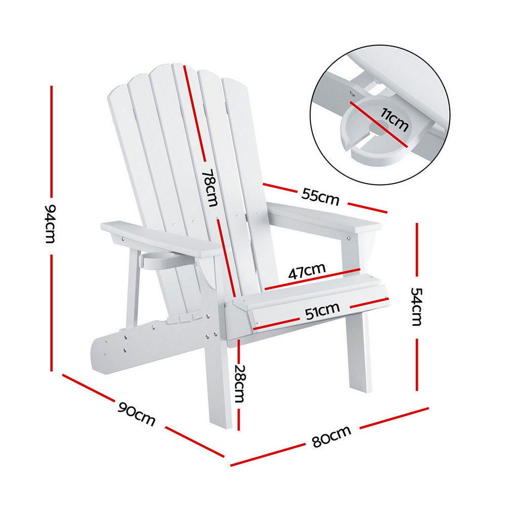 Gardeon Outdoor Chairs HDPE Adirondack Beach Chair Sun Lounge Patio Furniture Garden white-Furniture &gt; Outdoor &gt; Outdoor Chairs-PEROZ Accessories