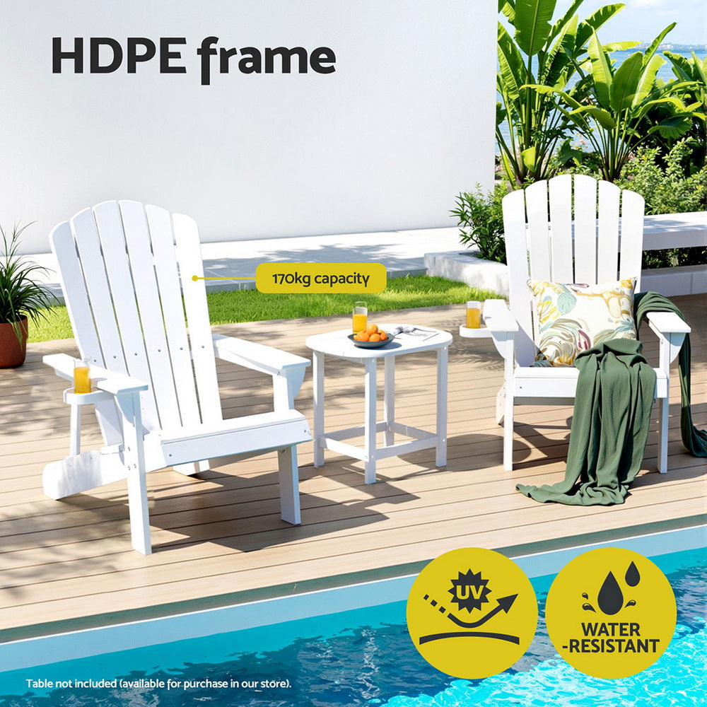 Gardeon Outdoor Chairs HDPE Adirondack Beach Chair Sun Lounge Patio Furniture Garden white-Furniture &gt; Outdoor &gt; Outdoor Chairs-PEROZ Accessories