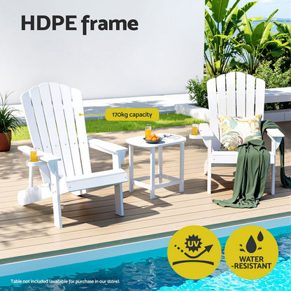 Gardeon Outdoor Chairs HDPE Adirondack Beach Chair Sun Lounge Patio Furniture Garden white-Furniture &gt; Outdoor &gt; Outdoor Chairs-PEROZ Accessories