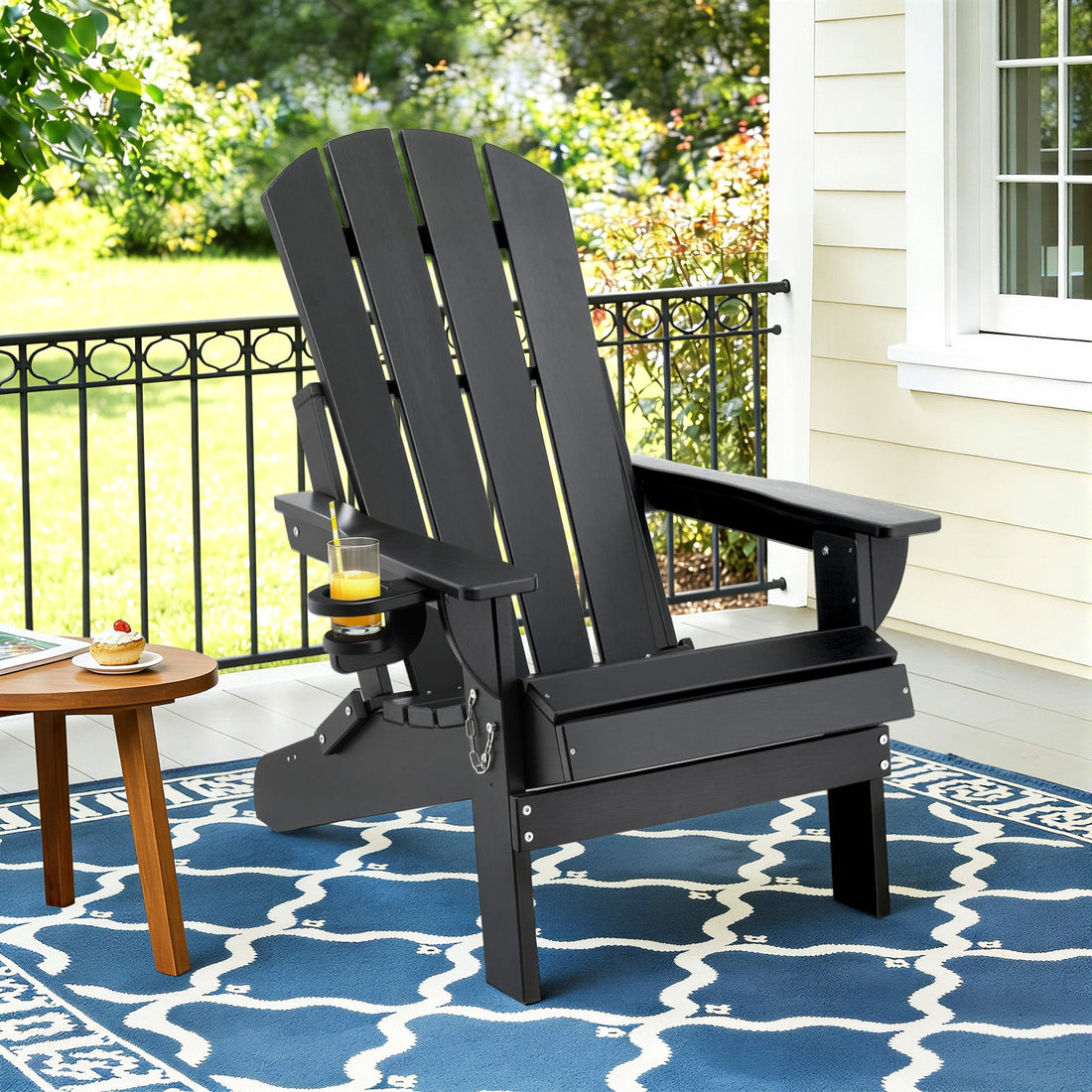 Gardeon Outdoor Chairs Folding Adirondack Beach Chair HDPE Sun Lounge Patio Furniture Garden Black-Furniture > Outdoor > Outdoor Chairs-PEROZ Accessories