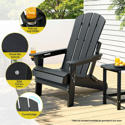 Gardeon Outdoor Chairs Folding Adirondack Beach Chair HDPE Sun Lounge Patio Furniture Garden Black-Furniture > Outdoor > Outdoor Chairs-PEROZ Accessories