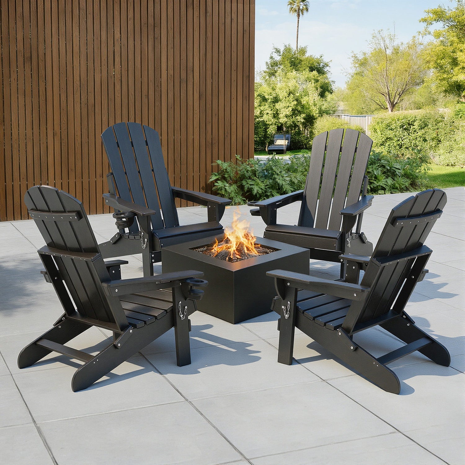 Gardeon Outdoor Chairs Folding Adirondack Beach Chair HDPE Sun Lounge Patio Furniture Garden Black-Furniture > Outdoor > Outdoor Chairs-PEROZ Accessories